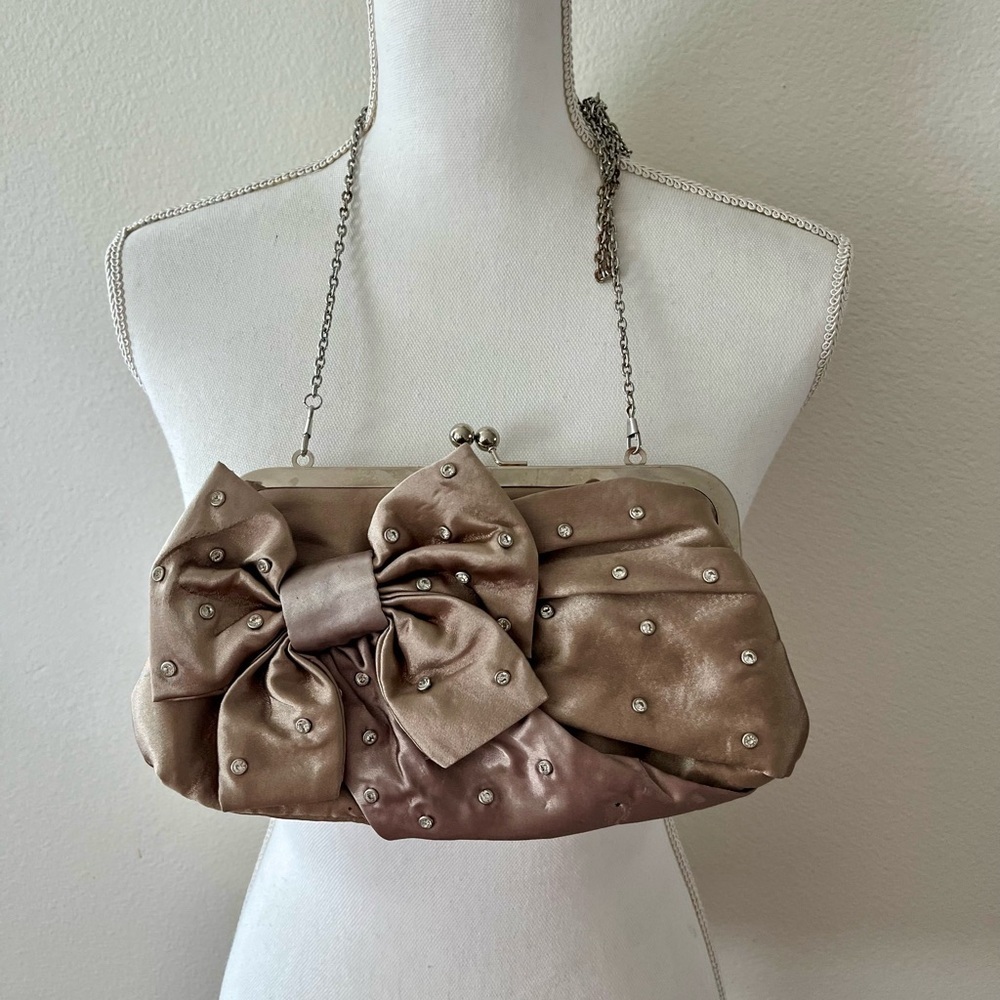 Elegant Tan Clutch with Bow Accent